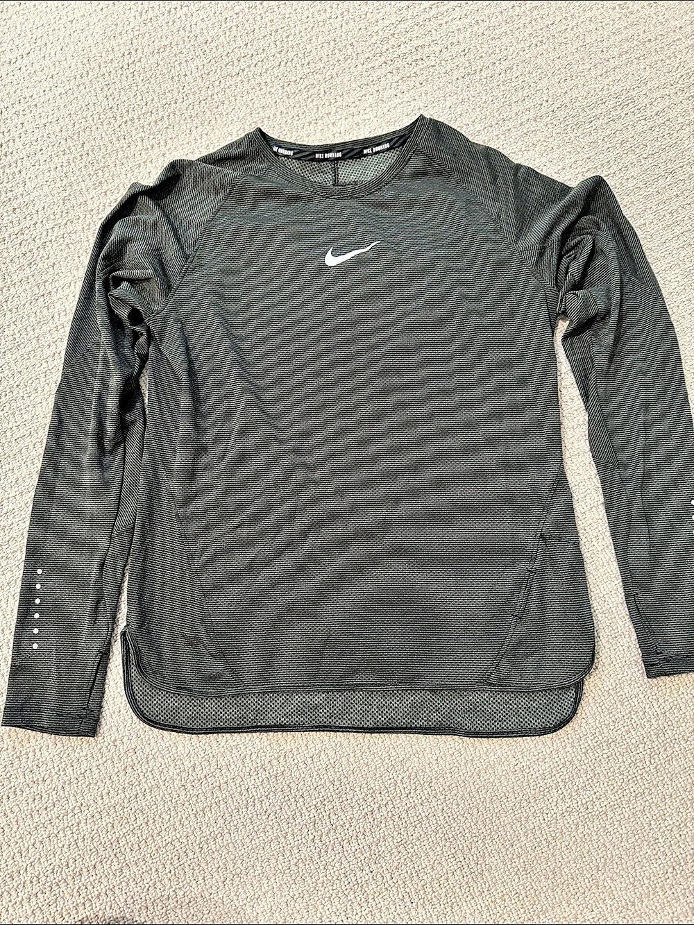 Nike Dri-FIT Stride Waffle Crew Long Sleeve Shirt Black & Gray Size Large